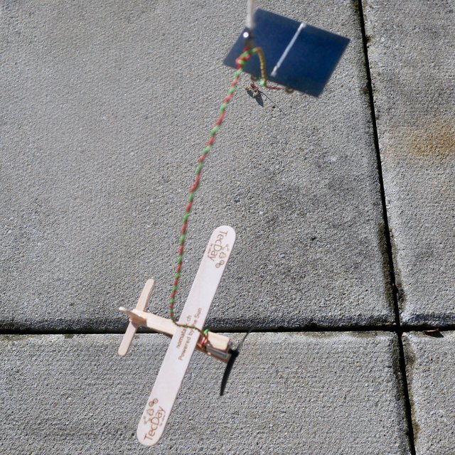 Die Teilnehmer:innen bauen eine eigene kleine Solaranwendung (Solar-Flugzeug) aus einem Photovoltaik Modul und einem Holzbausatz.